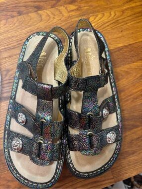 Alegria Multicolor Iridescent Floral Strap Slingbacks 36 EUC